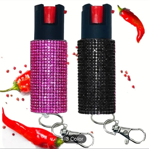 Pink Rhinestone Pepper Spray Keychain - Picture 1 of 7